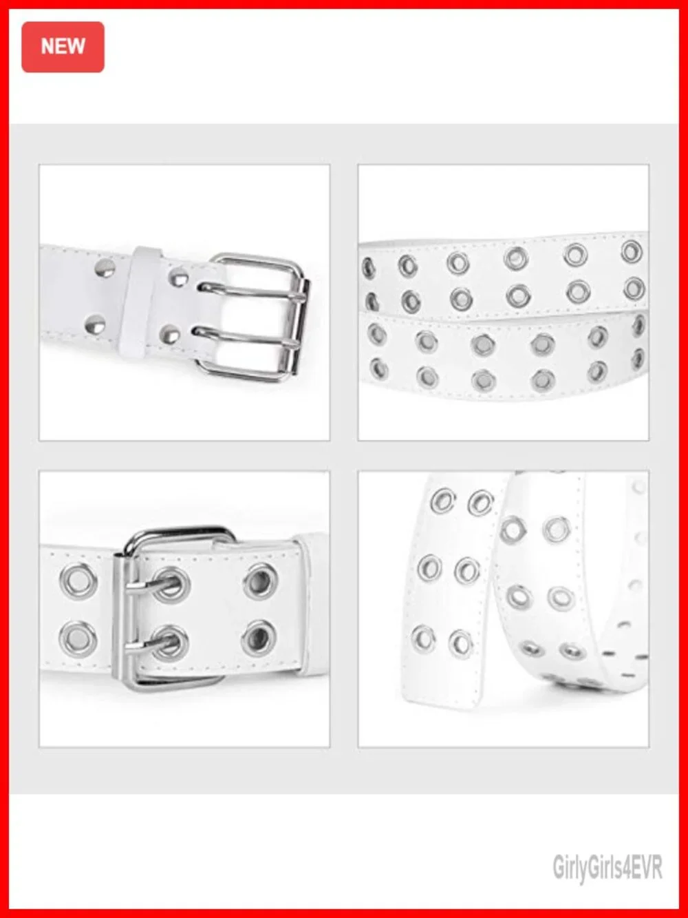 PU Leather Double Grommet Punk Belt for Women Men Jeans 1.5 Wide Adjustable